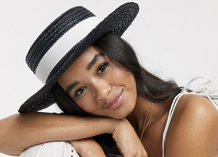 女性のための夏の帽子サウスビーチ白い帯の黒い麦わら帽子